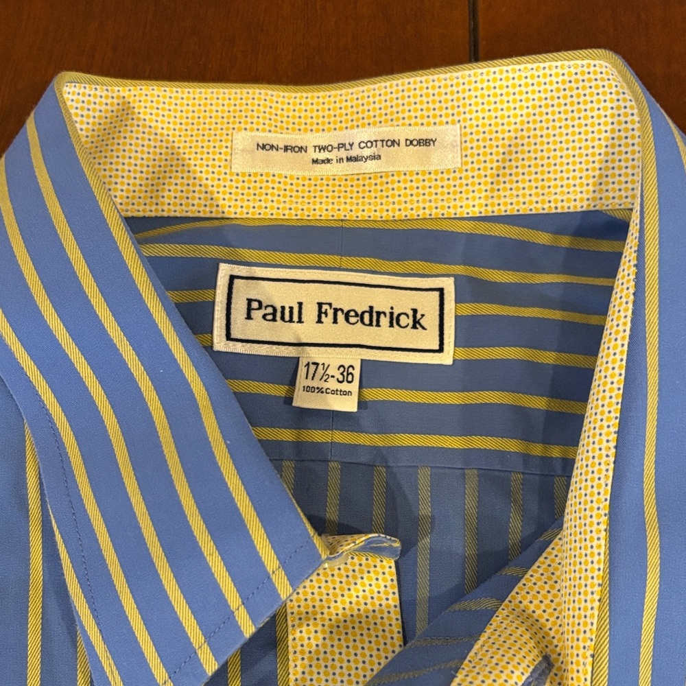 Paul Fredrick Blue and White Striped Dress Shirt - Picture 2 of 4